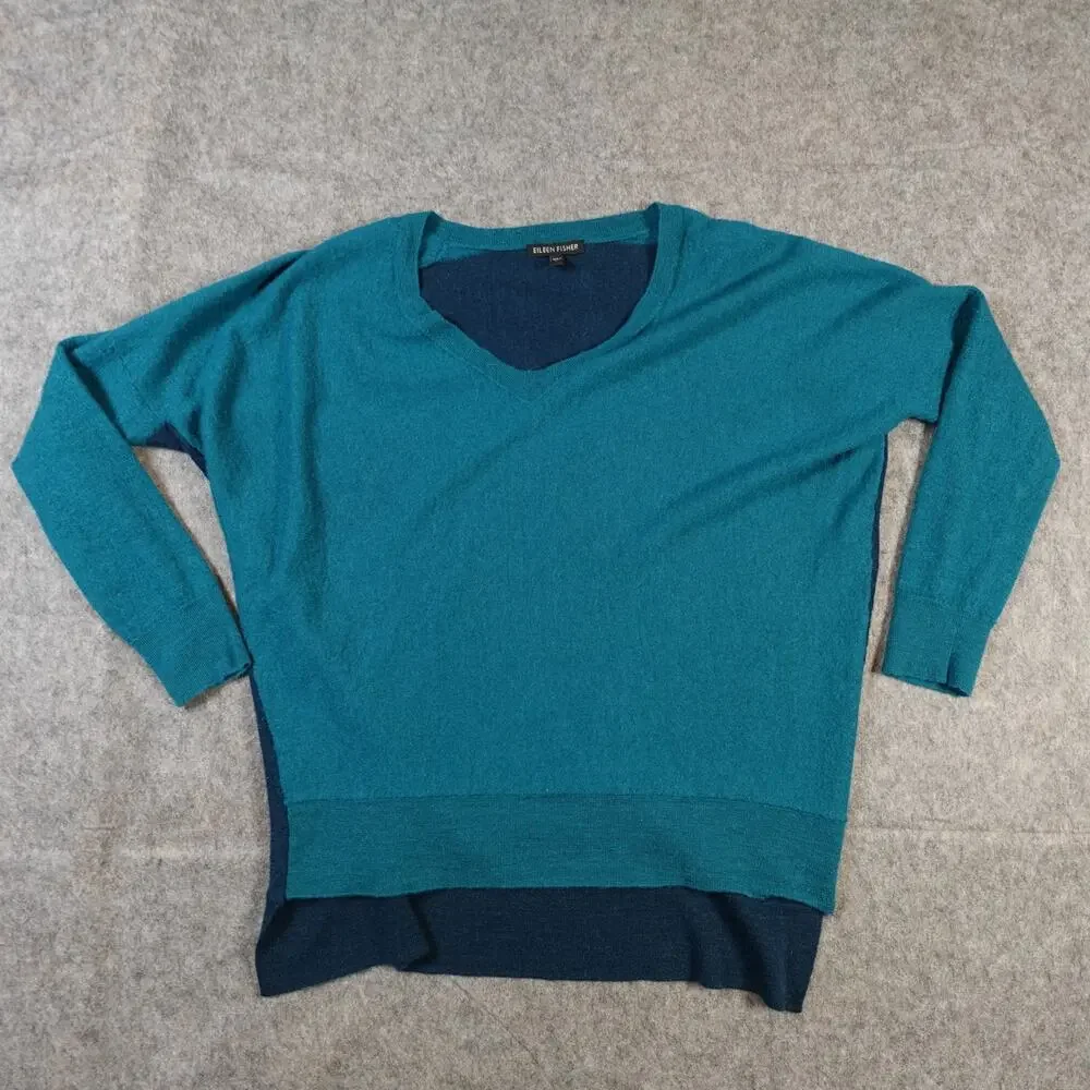 Eileen‎ Fisher Sweater Womens Small Colorblock Long Sleeve Knit Scoop Neck